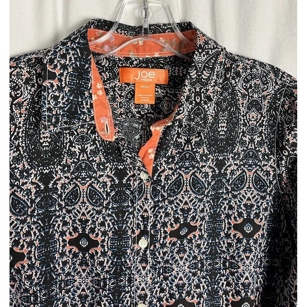 Joe Fresh Men's M  Blue Print Long Sleeve Button Up Lightweight Geometric‎ Shirt